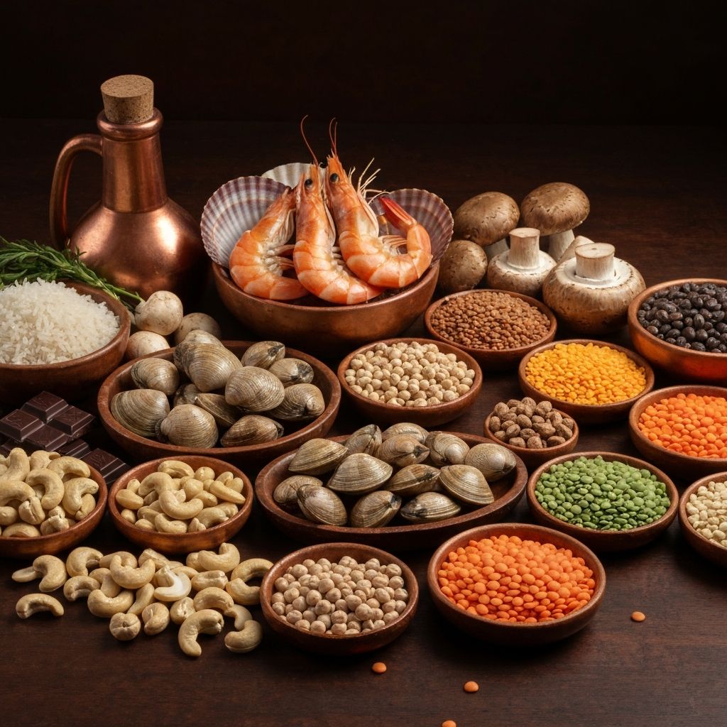 Copper-rich foods including nuts and shellfish